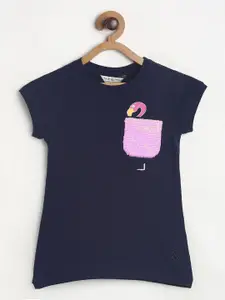 TALES & STORIES Girls Navy Blue Slim Fit Outdoor T-shirt