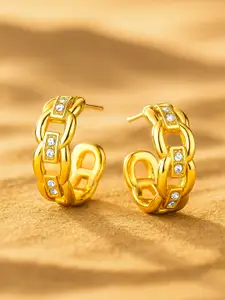 Rubans Voguish 18K Gold Plated AD Studded Tarnish Free Demi-Fine Half Hoop Earrings