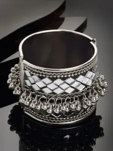 PANASH Women Silver-Toned Mirror Work Bangle-Style Bracelet