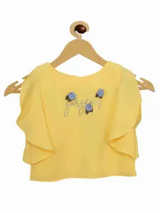 Tiny Girls Yellow Embellished Flared Sleeves Top