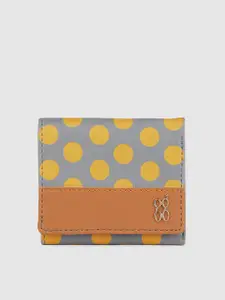 Baggit Women Grey & Mustard Yellow Printed Three Fold Wallet
