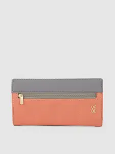 Baggit Women Peach Orange Solid Quilted Two Fold Wallet with Passport Holder