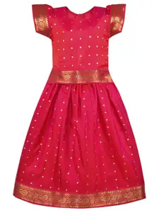 Wish Karo Girls Pink Woven Design Ready To Wear Lehenga Choli