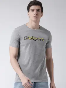 Club York Men Grey & Yellow Brand Logo Applique Cotton T-shirt