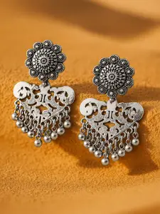 Rubans Silver-Toned Geometric Drop Earrings