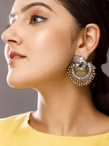 Rubans Gold-Toned Oxidised Peacock Shaped Chandbalis Earrings