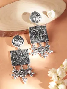 Rubans Silver Plated Oxidised Geometric Drop Earrings