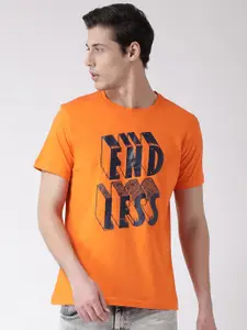 Club York Men Orange Typography Printed T-shirt