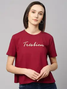 Chemistry Women Maroon Typography Printed T-shirt