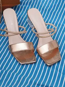 SHUZ TOUCH Gold-Toned Embellished Block Heels