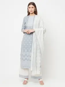 Safaa Grey & White Unstitched Dress Material