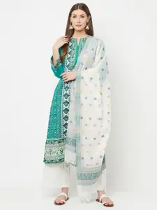 Safaa Sea Green & White Unstitched Dress Material