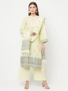 Safaa Yellow Unstitched Dress Material