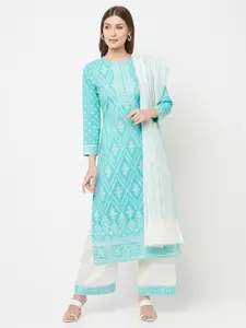 Safaa Sea Green & White Unstitched Dress Material