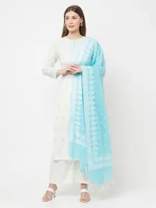 Safaa White & Blue Unstitched Dress Material