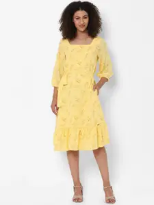 Allen Solly Woman Yellow Floral A-Line Dress