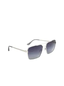 OPIUM Men Grey Lens & Silver-Toned Rectangle Sunglasses with Polarised and UV Protected Lens