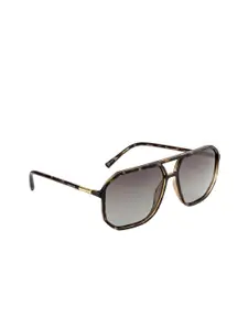OPIUM Men Green Lens & Brown Rectangle Sunglasses with Polarised and UV Protected Lens