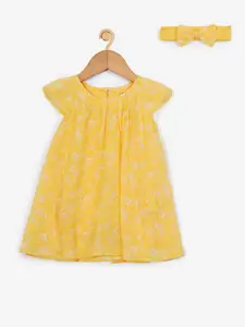 Creative Kids Yellow Floral Georgette A-Line Dress