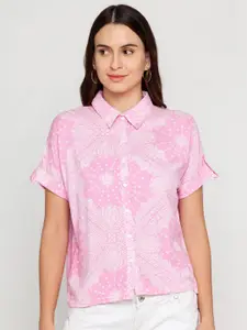 Zink London Women Pink & White Printed Casual Shirt