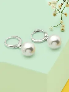 AMI Silver-Toned & Silver-Plated Contemporary Drop Earrings With Pearl