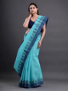 Mitera Blue Woven Design Pure Cotton Taant Saree