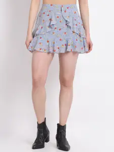 La Zoire Women Blue & Red Printed Mini Layered Skirt