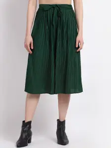 La Zoire Women Green Solid Accordian Pleat Midi Flared Skirt