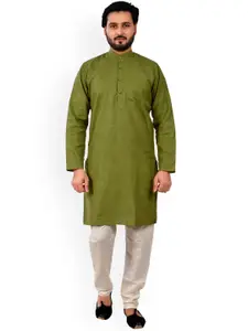 Pro-Ethic STYLE DEVELOPER Men Green Pure Cotton Kurta with Pyjamas