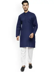 Pro-Ethic STYLE DEVELOPER Men Navy Blue Pure Cotton Kurta with Pyjamas