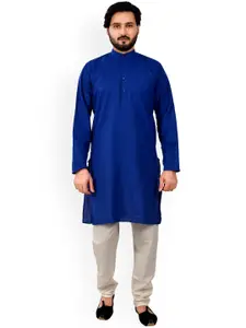 Pro-Ethic STYLE DEVELOPER Men Blue Pure Cotton Kurta with Pyjamas