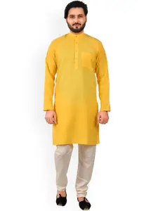 Pro-Ethic STYLE DEVELOPER Men Yellow Pure Cotton Kurta with Pyjamas