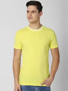 Peter England Casuals Men Yellow Slim Fit T-shirt