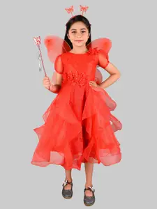 ahhaaaa Kids Red Self Design Cotton Gown Maxi Dress