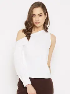 Imfashini Women White One-Shoulder Cotton Top
