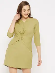 Imfashini Olive Green Georgette Twisted A-Line Dress