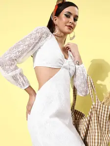 Style Quotient Women White Solid Cut-Out Detail Sheath Maxi Dress