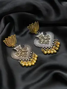 FIROZA Silver-Toned & Gold-Toned Floral Drop Earrings