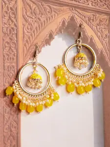Rubans Gold-Toned & Yellow Contemporary Chandbalis Earrings