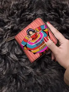 DailyObjects Women Peach-Coloured & Blue Printed PU Zip Around Wallet