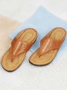 Denill Women Tan Textured Open Toe Flats with Laser Cuts