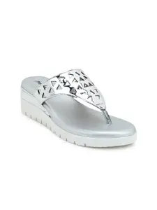 PEPITOES Silver-Toned Striped Platform Sandals