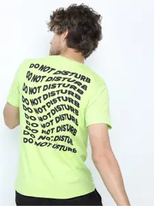 HIGHLANDER Men Lime Green Typography Printed Slim Fit Cotton T-shirt