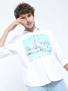 HIGHLANDER Men White Slim Fit Printed Casual Shirt