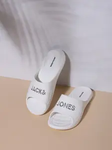 Jack & Jones Men White & Black Printed Sliders