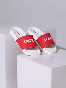 Jack & Jones Men Red & White Printed Sliders