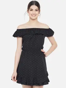 Yaadleen Black Off-Shoulder Crepe Dress