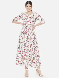 Yaadleen Off White & Red Floral Maxi Dress
