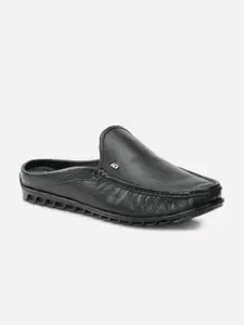 ID Men Black Textured Leather Driving Shoes