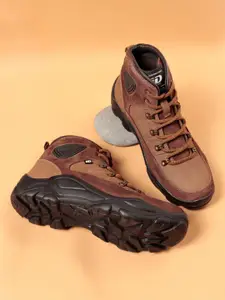 ID Men Brown Leather Trekking Shoes